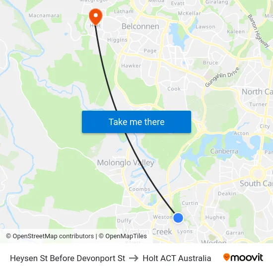 Heysen St Before Devonport St to Holt ACT Australia map