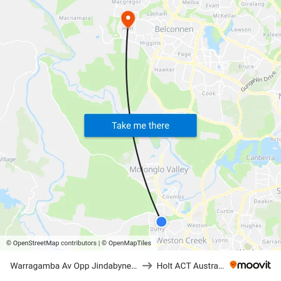 Warragamba Av Opp Jindabyne St to Holt ACT Australia map