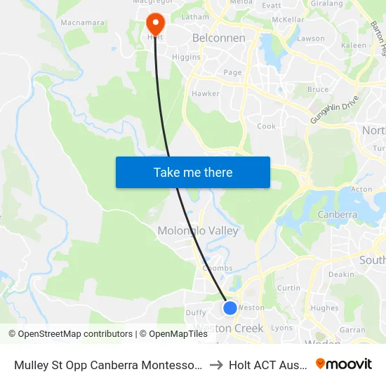 Mulley St Opp Canberra Montessori School to Holt ACT Australia map
