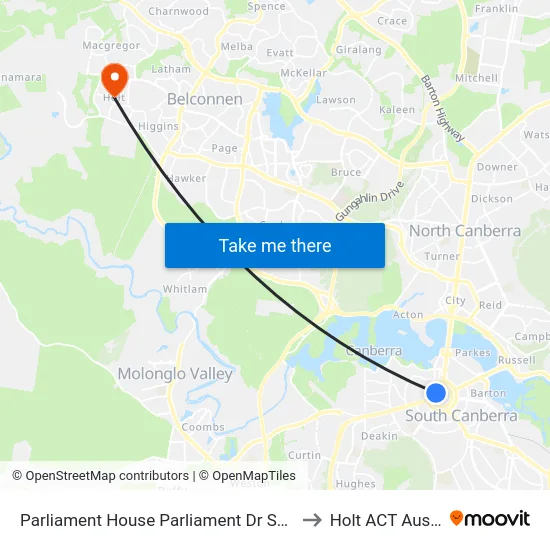 Parliament House Parliament Dr Southbound to Holt ACT Australia map