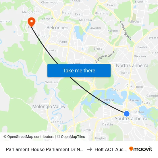 Parliament House Parliament Dr Northbound to Holt ACT Australia map