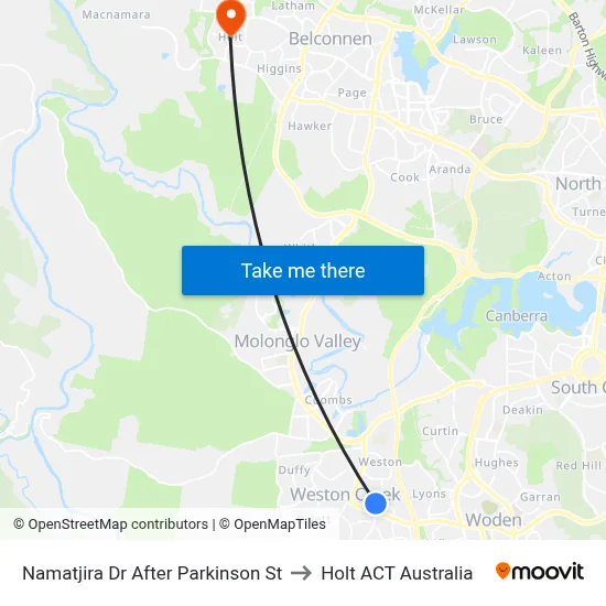 Namatjira Dr After Parkinson St to Holt ACT Australia map
