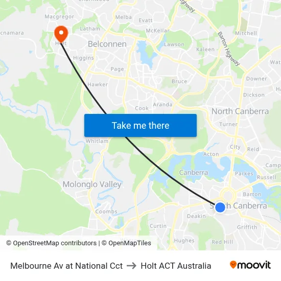 Melbourne Av at National Cct to Holt ACT Australia map
