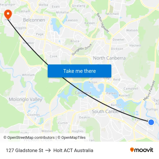 127 Gladstone St to Holt ACT Australia map