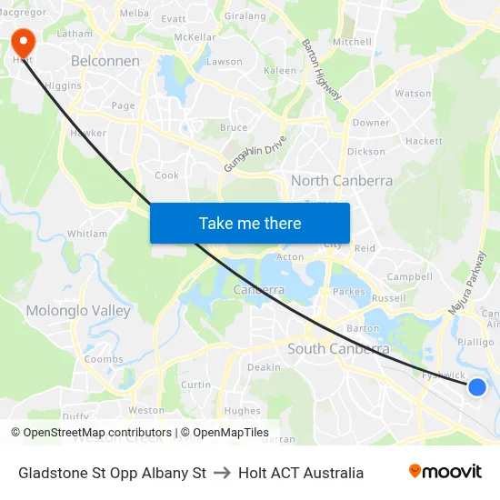 Gladstone St Opp Albany St to Holt ACT Australia map