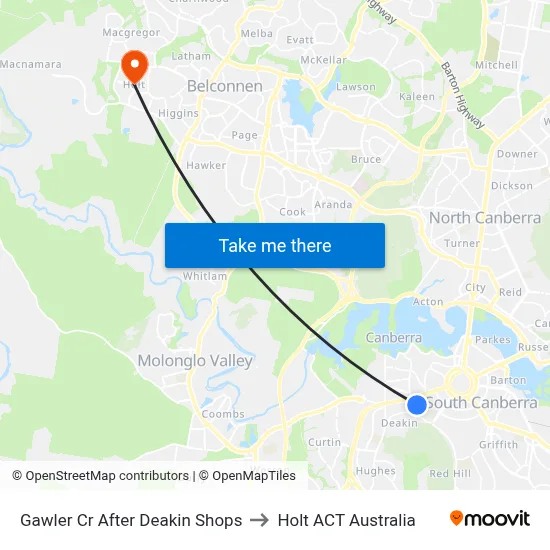 Gawler Cr After Deakin Shops to Holt ACT Australia map