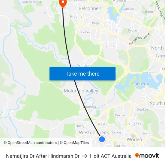 Namatjira Dr After Hindmarsh Dr to Holt ACT Australia map