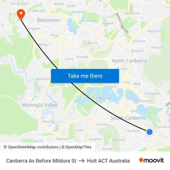 Canberra Av Before Mildura St to Holt ACT Australia map