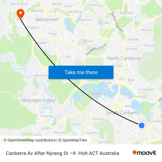 Canberra Av After Nyrang St to Holt ACT Australia map