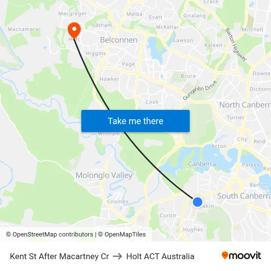 Kent St After Macartney Cr to Holt ACT Australia map