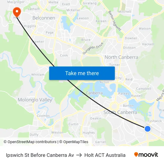Ipswich St Before Canberra Av to Holt ACT Australia map