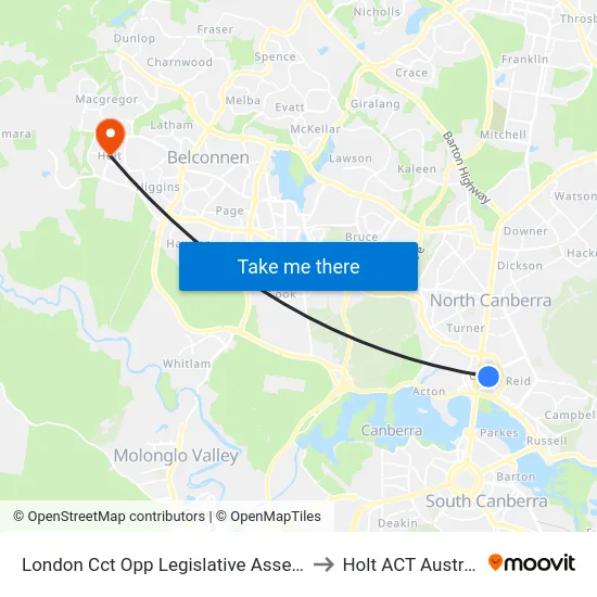 London Cct Opp Legislative Assembly to Holt ACT Australia map