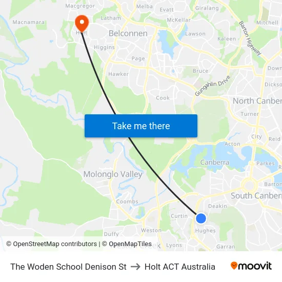 The Woden School Denison St to Holt ACT Australia map