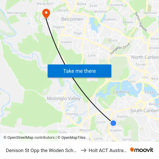 Denison St Opp the Woden School to Holt ACT Australia map