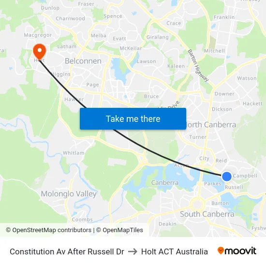 Constitution Av After Russell Dr to Holt ACT Australia map