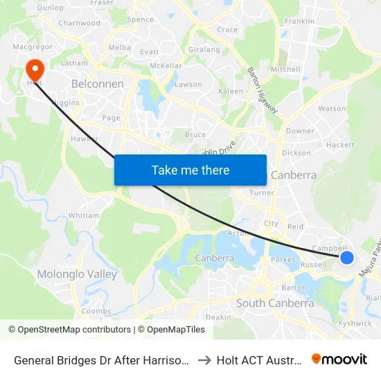 General Bridges Dr After Harrison Rd to Holt ACT Australia map