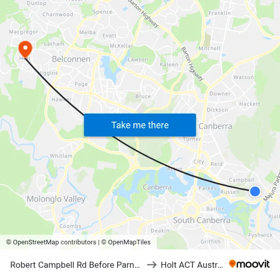 Robert Campbell Rd Before Parnell Rd to Holt ACT Australia map