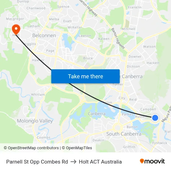 Parnell St Opp Combes Rd to Holt ACT Australia map