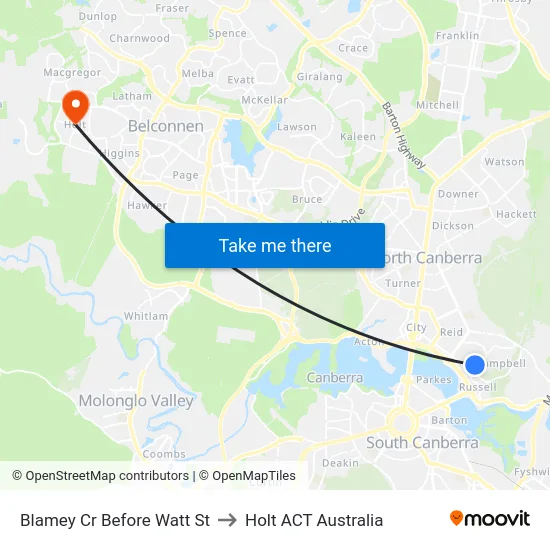 Blamey Cr Before Watt St to Holt ACT Australia map
