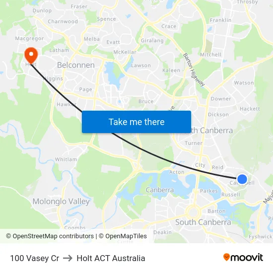100 Vasey Cr to Holt ACT Australia map