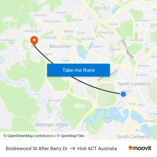 Boldrewood St After Barry Dr to Holt ACT Australia map