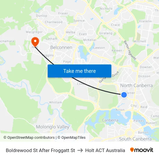 Boldrewood St After Froggatt St to Holt ACT Australia map