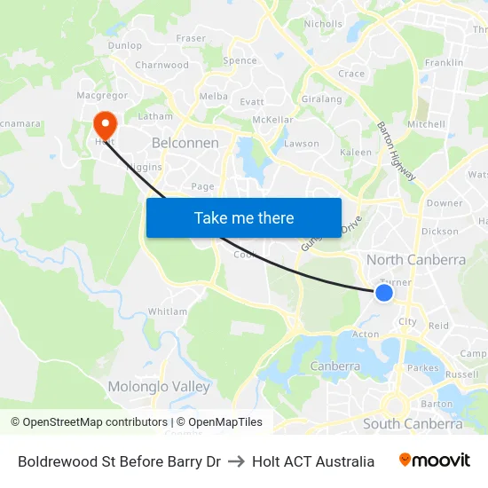 Boldrewood St Before Barry Dr to Holt ACT Australia map
