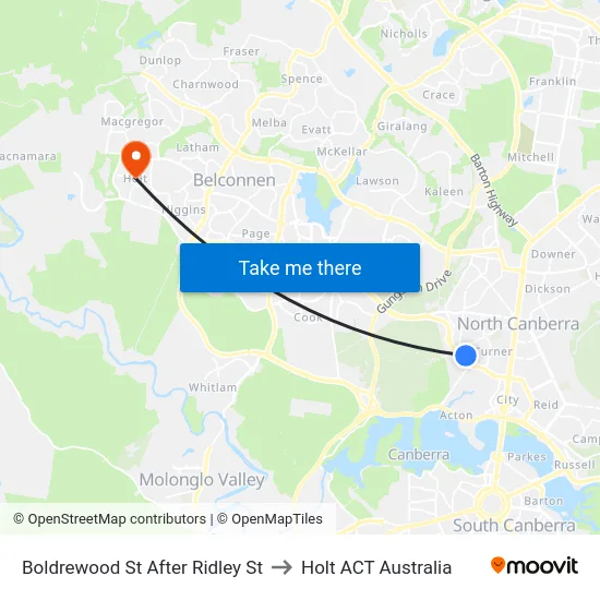 Boldrewood St After Ridley St to Holt ACT Australia map