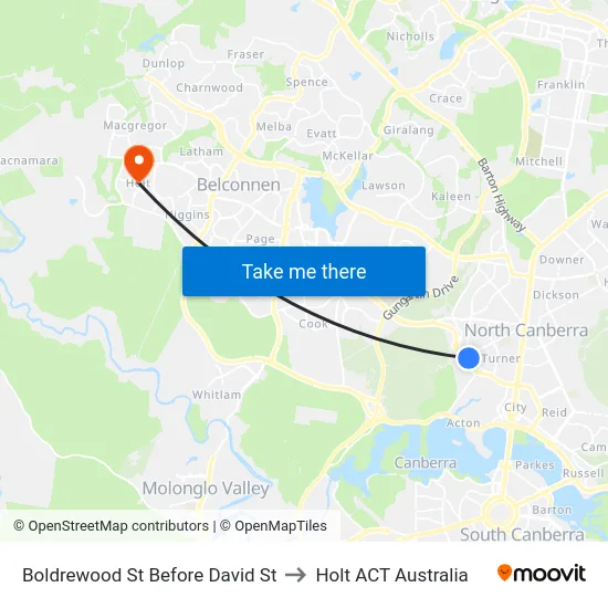 Boldrewood St Before David St to Holt ACT Australia map