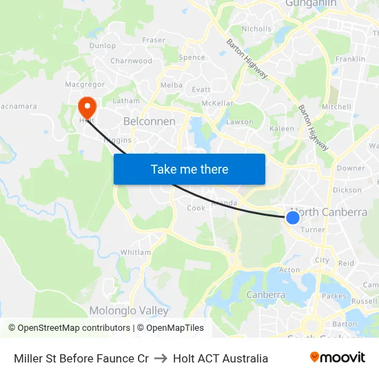 Miller St Before Faunce Cr to Holt ACT Australia map
