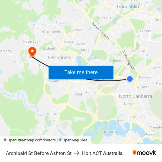 Archibald St Before Ashton St to Holt ACT Australia map