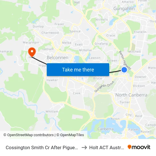 Cossington Smith Cr After Piguenit Cl to Holt ACT Australia map