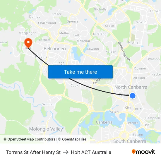 Torrens St After Henty St to Holt ACT Australia map