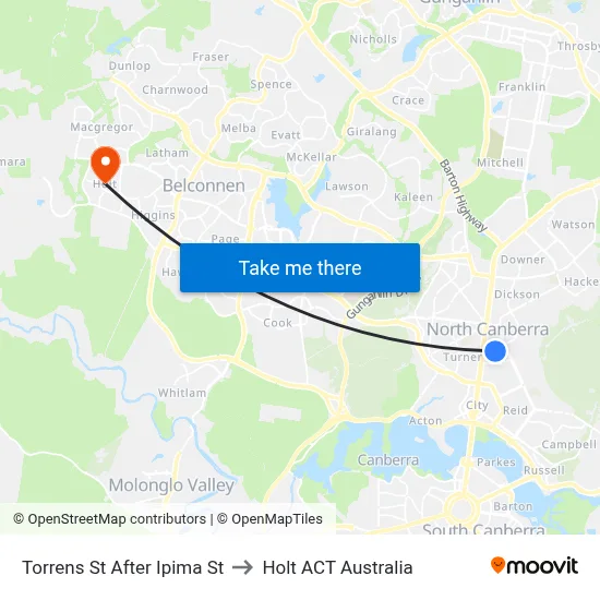 Torrens St After Ipima St to Holt ACT Australia map