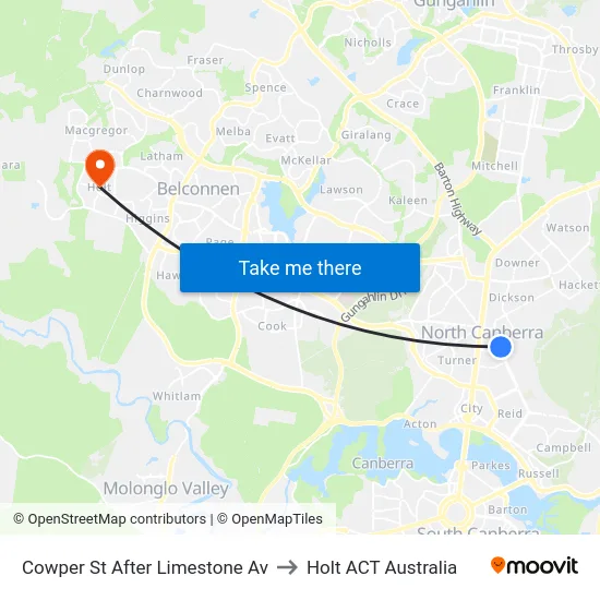 Cowper St After Limestone Av to Holt ACT Australia map