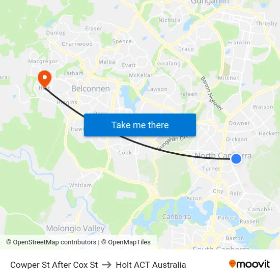 Cowper St After Cox St to Holt ACT Australia map