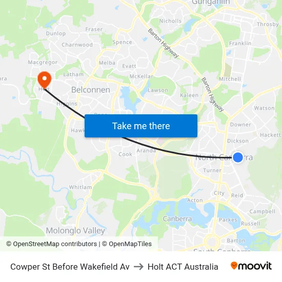 Cowper St Before Wakefield Av to Holt ACT Australia map
