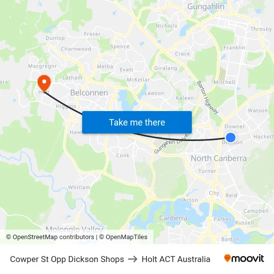 Cowper St Opp Dickson Shops to Holt ACT Australia map