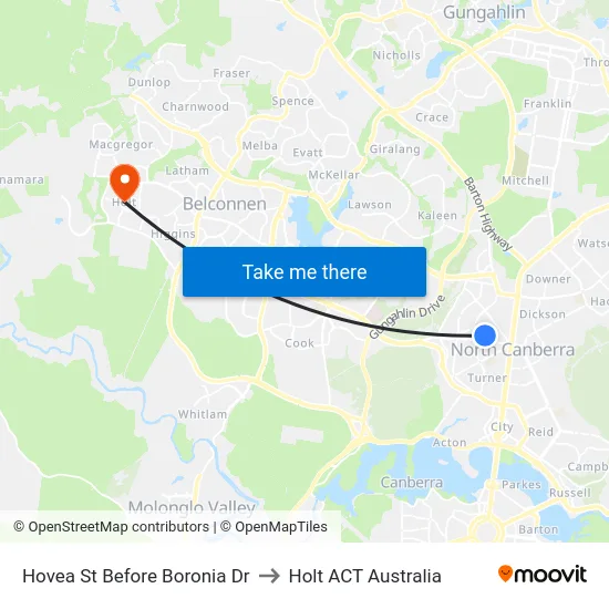 Hovea St Before Boronia Dr to Holt ACT Australia map