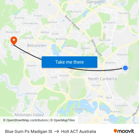 Blue Gum Ps Madigan St to Holt ACT Australia map