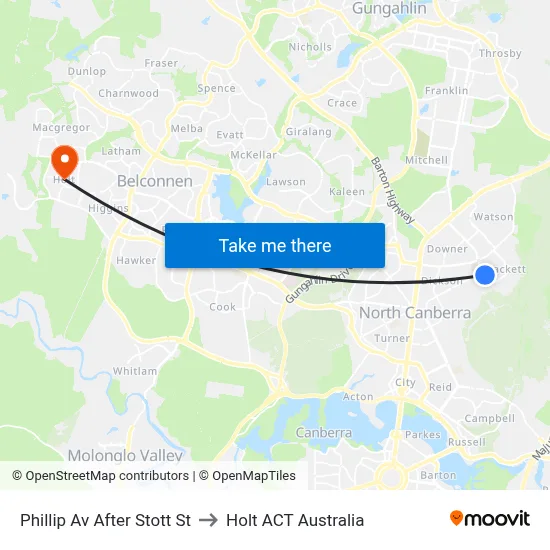 Phillip Av After Stott St to Holt ACT Australia map