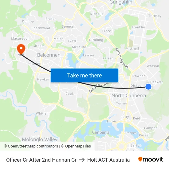 Officer Cr After 2nd Hannan Cr to Holt ACT Australia map