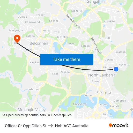 Officer Cr Opp Gillen St to Holt ACT Australia map