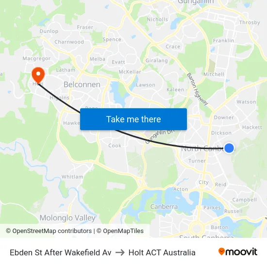 Ebden St After Wakefield Av to Holt ACT Australia map