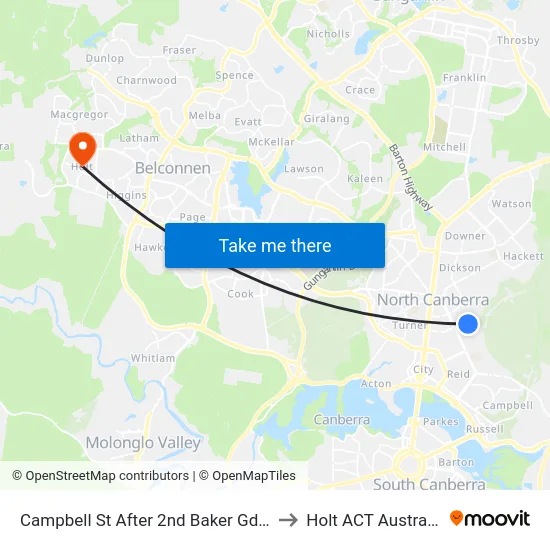Campbell St After 2nd Baker Gdns to Holt ACT Australia map