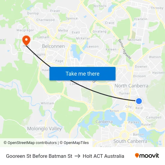 Gooreen St Before Batman St to Holt ACT Australia map