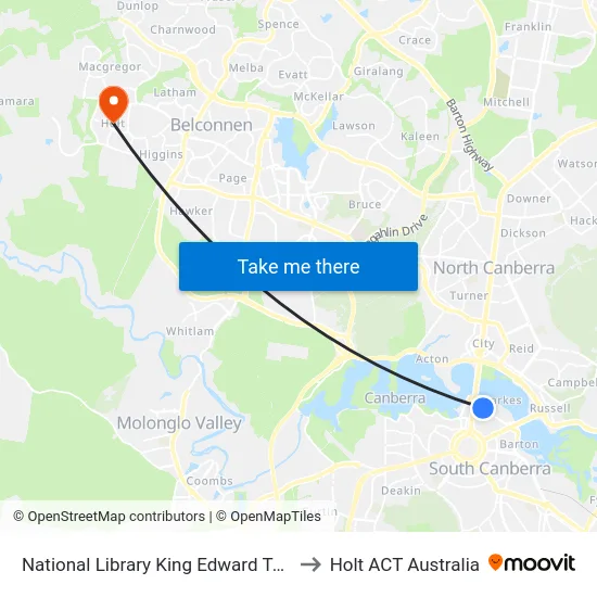 National Library King Edward Tce to Holt ACT Australia map
