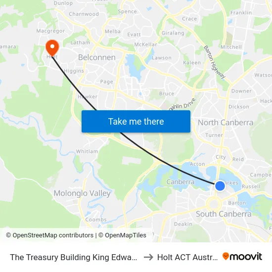 The Treasury Building King Edward Tce to Holt ACT Australia map
