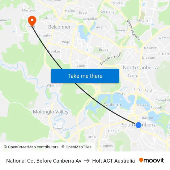 National Cct Before Canberra Av to Holt ACT Australia map