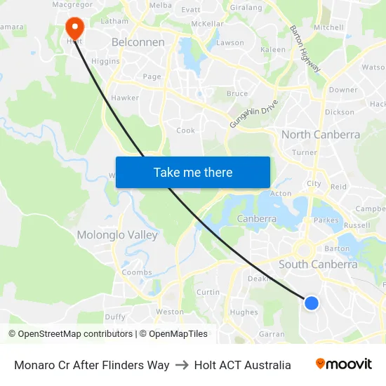 Monaro Cr After Flinders Way to Holt ACT Australia map
